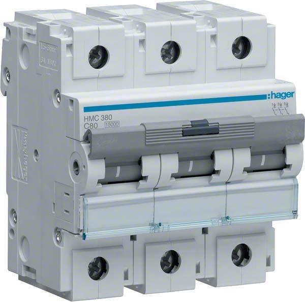 Hager HAG HMC380 Miniature circuit breaker 3P 15kA C-80A 4.5 M