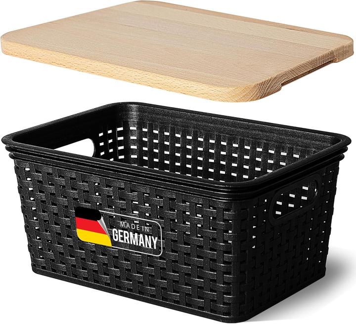 Produktbild Novaliv Aufbewahrungsbox mit Holzdeckel Klein 5L Korb Schwarz in Rattan Design Lebensmittelecht Aufb (5 l)