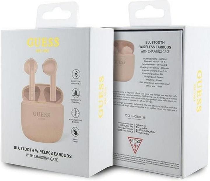 Image du produit Guess słuchawki Bluetooth GUTWST26PSP TWS + stacja dokująca różowy/pink Classic EST Logo (pas de réduction du bruit, 6 h, Sans fil)