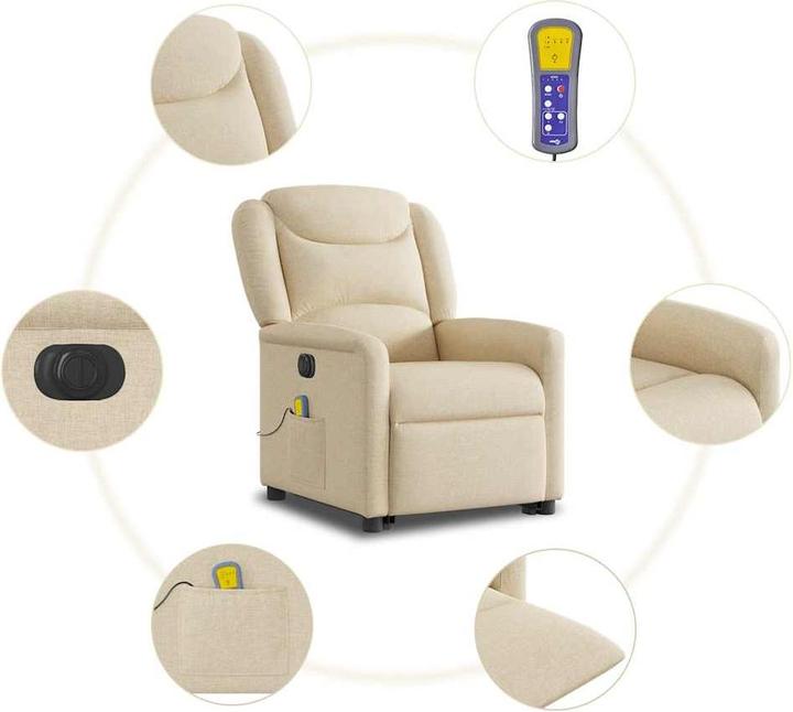 Immagine prodotto VidaXL Poltrona massaggiante elettrica con ausilio stand-up in tessuto crema