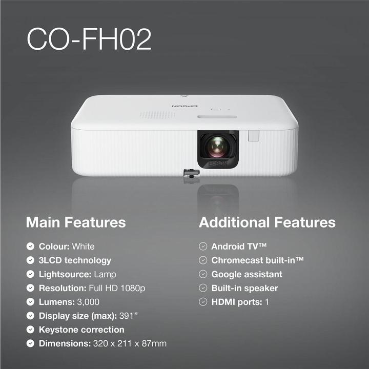 Image du produit Epson CO-FH02 (Full HD, 3000 lm, 1.19 - 1.61:1)
