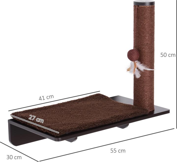 Produktbild PawHut Kratzbaum für Wandmontage (50 cm, Braun)