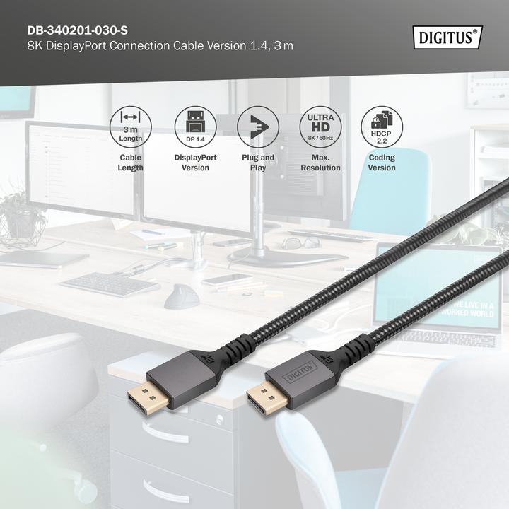 Actual product image Digitus 8K DisplayPort Connection Cable Version 1.4 (3 m, DisplayPort)