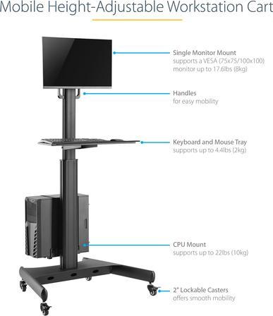 Actual product image StarTech com Pupitre de Travail Mobile avec Support Écran - Support pour Tour PC et Clavier - Chario (Table)