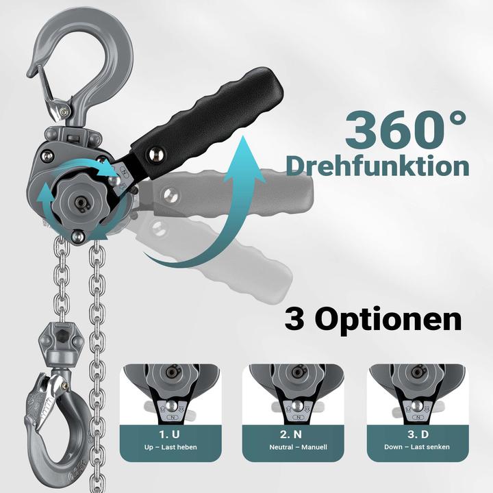 Produktbild Wiltec Mini Hebelzug bis 250kg Handkettenzug 1,5m Hubhöhe Kettenzug Hebezeug
