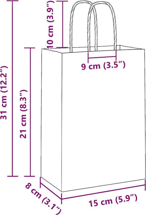 Actual product image VidaXL Kraft paper bags 50 pcs. with handle white 15x8x21 cm paper bag (Gift bag, 50 x)