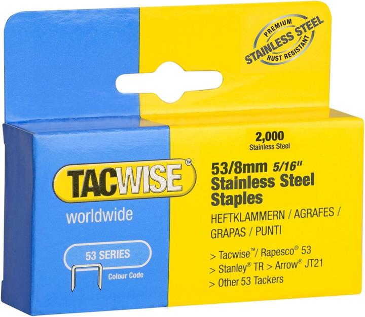Image du produit Tacwise Agrafes 53/8 mm, acier inoxydable, 2.000 pièces (1 x)