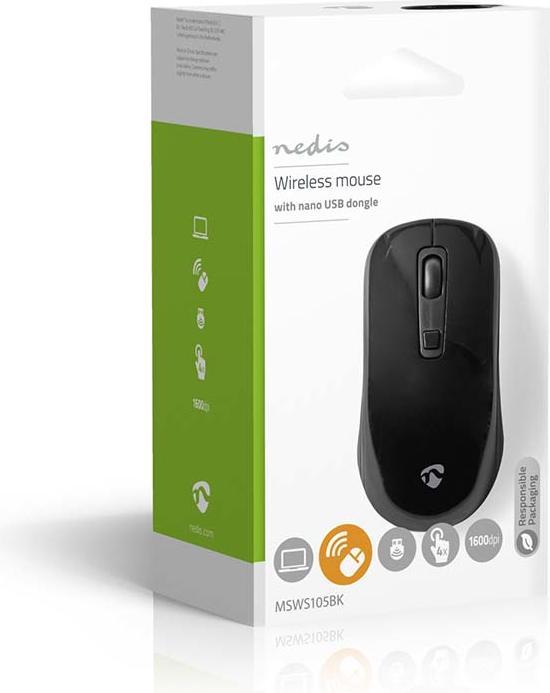 Actual product image Nedis Mouse Wireless 800 / 1200 / 1600 DPI Adjustable DPI Number of buttons: 4 Ambidextrous (Wireless)