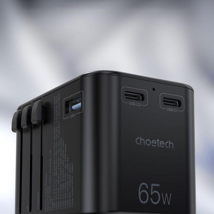 Actual product image Choetech gaN 2 x USB Type C / USB 65W Power Delivery Fast Charger Black (PD5009-BK) (65 W)