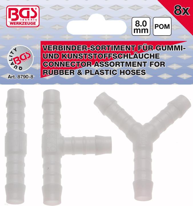 BGS Assortiments de connecteurs de tuyau résiste aux carburants 8 mm 8 pièces (Raccord de tuyau, 8 mm)