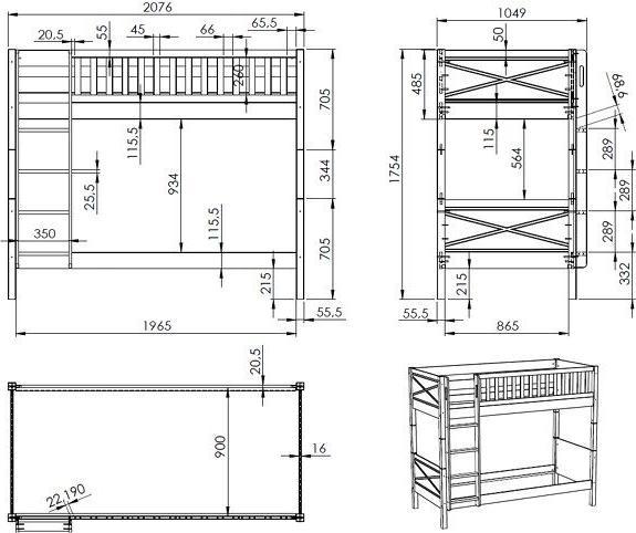 Produktbild Vipack Scott Etagenbett H175Cm Weiss (90 x 200 cm)