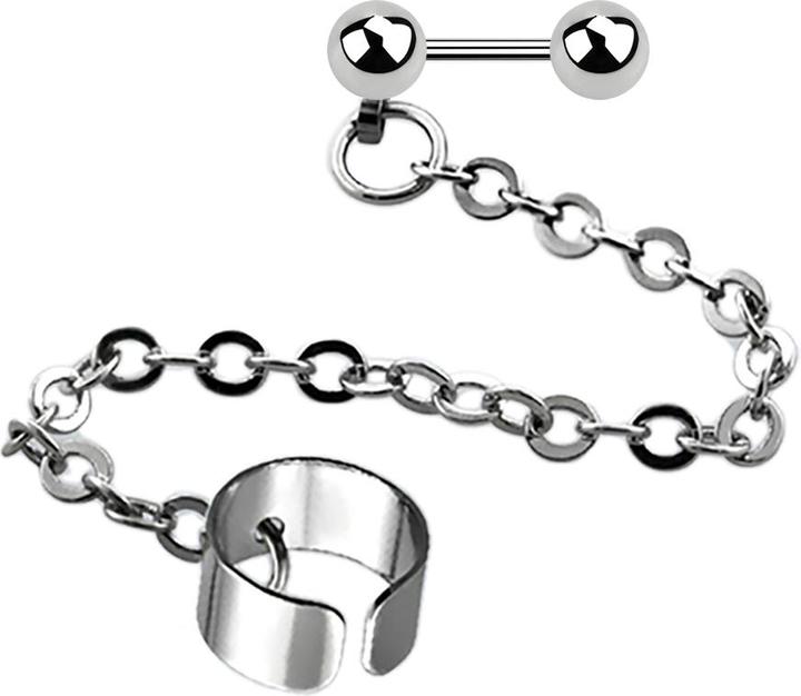 Star Piercing Micro Barbell silber mit Kugel und Schild verbunden mit Kette (ohne Messing, Chirurgenstahl 316L)