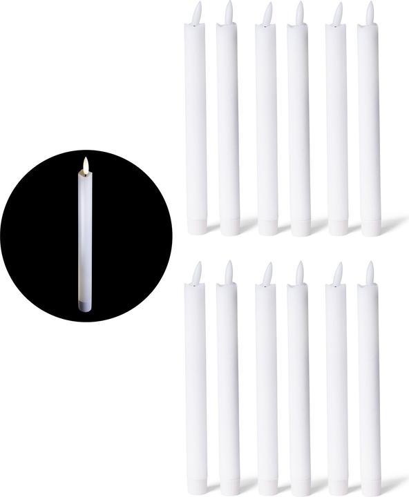 Produktbild Novaliv LED Stabkerze mit Timerfunktion 12er Set - Weisse Stabkerze LED bewegliche Flamme Timer - 20cm Höhe (12 x)