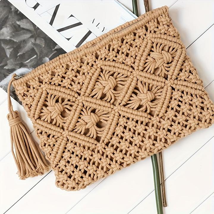 Immagine prodotto Only-Bags.Store Pochette in paglia intrecciata, pochette scavata, borsa da viaggio casual per la spiaggia estiva