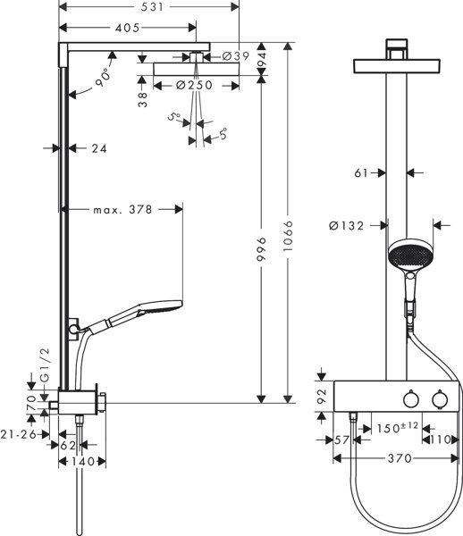 Produktbild hansgrohe Rainfinity Duschsystem 250, 1 Strahlart wassersparend, ShowerTablet 350, 28742