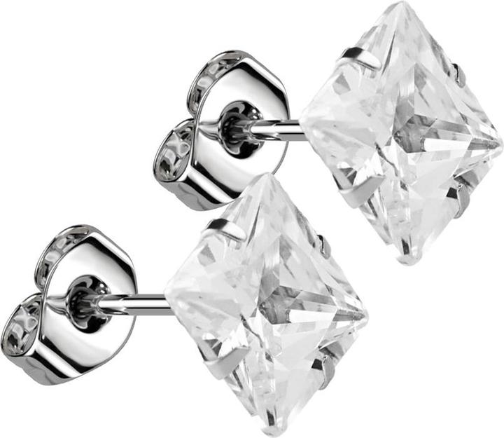 Star Piercing Ohrstecker mit quadratischem Kristall silber (Chirurgenstahl 316L, ohne Messing)