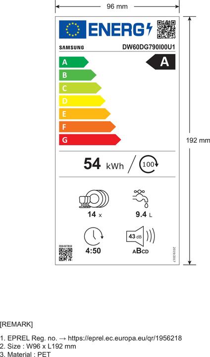 Energie-Label Samsung DW60DG790I00