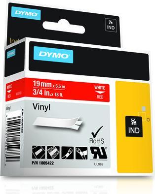 Actual product image Dymo Rhino 19mm white on red vinyl (1.90 cm, Red)