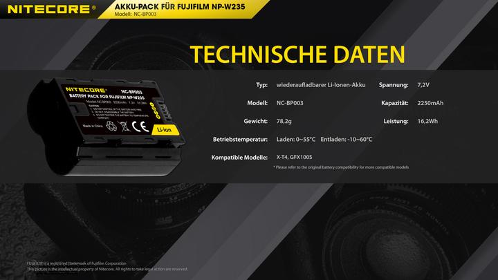 Produktbild Nitecore NP-W235 Kamera Akku für Fujifilm (Kamera Akku)