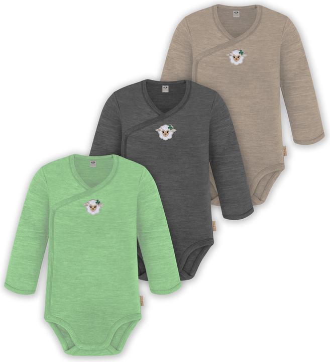 Produktbild Normani 3er Pack Baby Merino Langarm Wickelbody für Junge und Mädchen - 9355 (68)