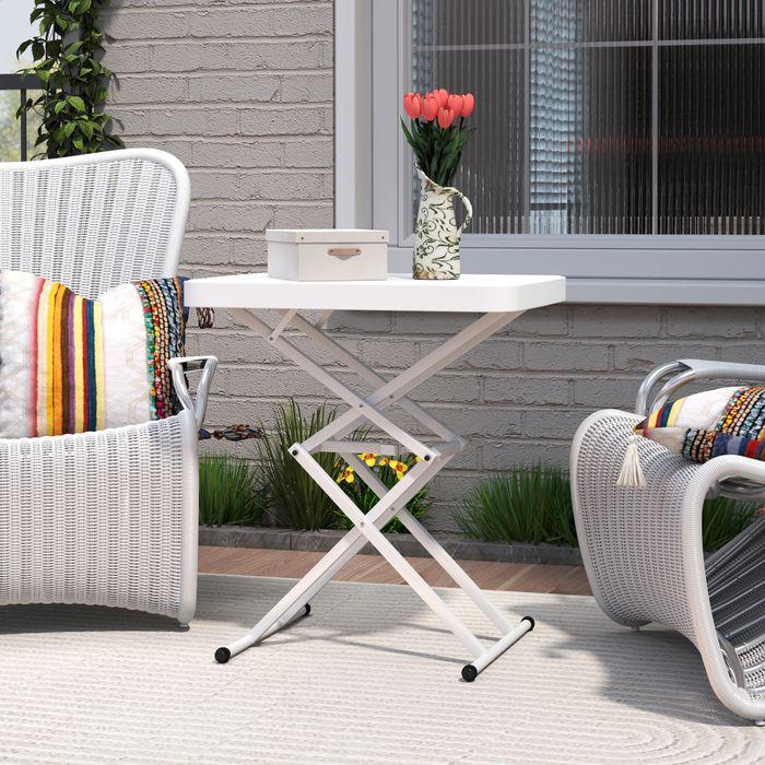Image du produit Swisshandel24 Beistelltisch Gartentisch höhenverstellbar, Kunststoff, bis 50kg belastbar, 65x45x70H cmWeiss