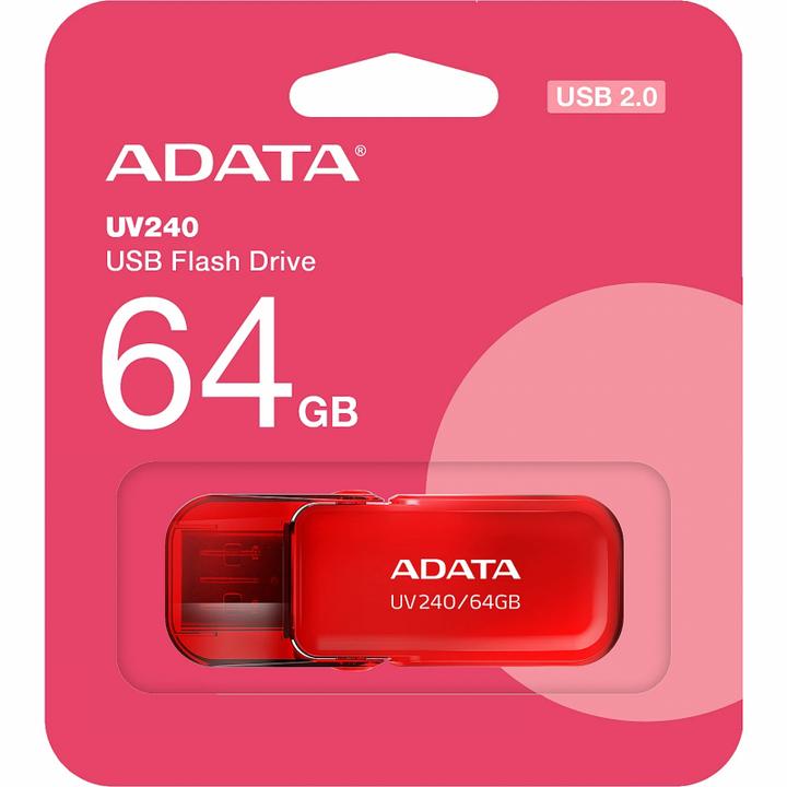 Actual product image Adata UV240 64GB USB Flash Drive, Red (64 GB, USB-A)