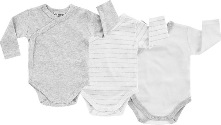 Jacky Baby Wickelbody Langarm 3er Pack - Grau Melange, Ringel Baby-Bodys & Wickelbodys (62, 68)
