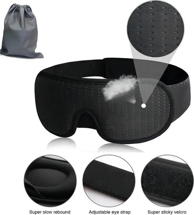 Boruit Verstellbare 3D-Schlafmaske - Schwarz (Schlafmaske)