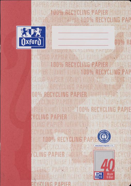 Actual product image Oxford Recycled exercise book A4, ruler 40 (A4, Checked, Hardcover)