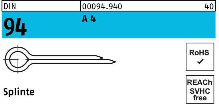 Produktbild Splinte DIN 94/ISO 1234 8 x 80 A 4 (80 mm)