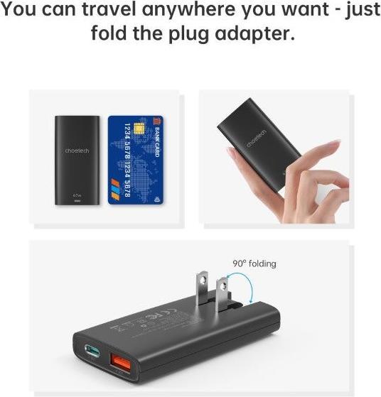 Productafbeelding Choetech USB-C en USB-A GaN snelle oplader (65 W)