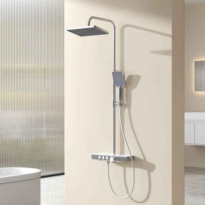 Actual product image Emke Thermostatic Shower System with Overhead Rain Shower, Hand Shower, and Lower Outlet, Chrome