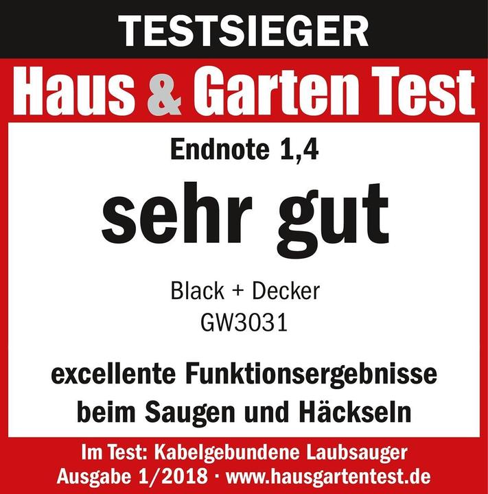 Produktbild Black & Decker Gw3031bp (Netzbetrieb, Laubbläser, Laubsauger, Laubsauger-& bläser)