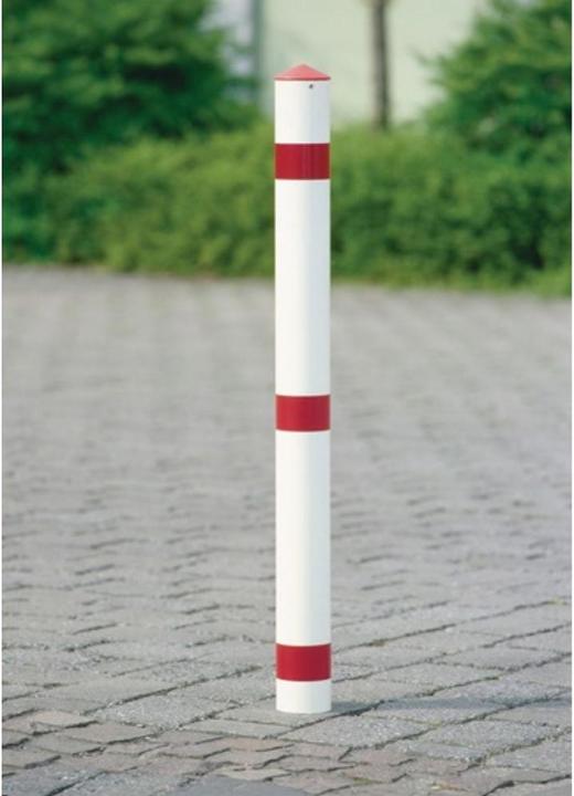 Produktbild Urbanus Sperrpfosten Stahl rot-weiss Ø 76 mm Mit Dreikantschloss und Bodenhülse mit Spitzkappe