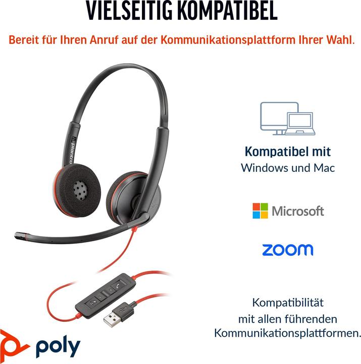 Actual product image Poly Blackwire C3220 UC (Cable, USB-A)