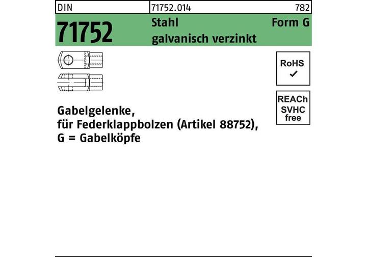 Produktbild Gabelgelenk DIN 71752 f.Federklappbolzen G 12 x 24 Stahl galvanisch verzinkt