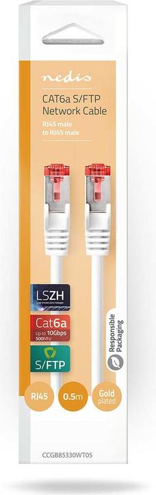 Produktbild Nedis Cat 6a Kabel | S/FTP | RJ45 Stecker | RJ45 Stecker | 0.50 m | Snagless | Rund | LSZH | Weiss | (S/FTP, CAT6a, 0.50 m)