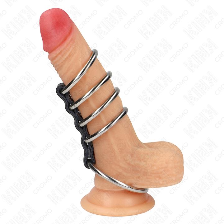 Image du produit Kink 5 Anneaux Péniens 3,7 cm à 5 cm Métal Reliés Par Du Cuir (3.70 cm)
