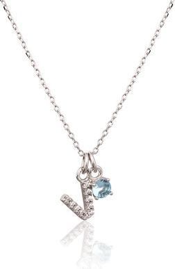 JVD Dainty Silver V Necklace With Blue Zircon