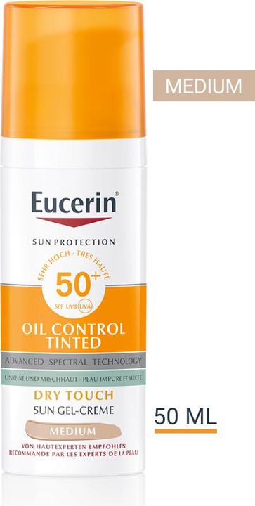 Actual product image Eucerin SUN Face Oil Control Gel-Cream Tinted Medium SPF 50+ (Sun cream face, SPF 50+, 50 ml, 97.24 g)