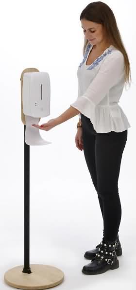 Actual product image Update Displays Disinfectant dispenser Vintage NoTouch oak wood/metal black