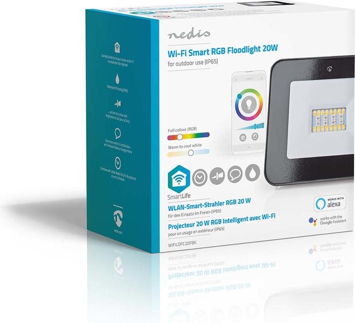 Immagine prodotto Nedis Proiettore SmartLife | 1600 lm | Wi-Fi | 20 W | RGB / Bianco caldo o freddo | 2700 - 6500 K | Al (1600 lm, IP65)