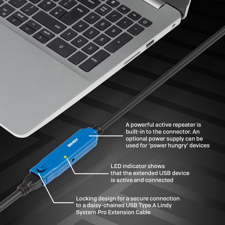 Actual product image Lindy 8m USB 3.2 Gen 1 C/A Active Extension Pro Up to 40m extension for a USB type A device on a (8 m, USB 3.2 Gen 1)