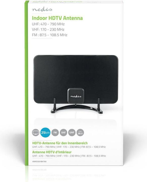 Produktbild Nedis Innenantenne | Aktiv | FM / UHF / VHF | Empfangsbereich: 0-25 km | LTE700 | Verstärkung dBi (b (Zimmerantenne, 26 dB, LTE, DVB-T / -T2)