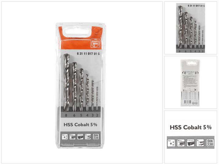 Immagine prodotto Fein J Set di punte HSS Cobalt 5% / 2-8 mm - 6 pezzi ( 63111017010 ) (2 mm, 4 mm, 5 mm, 6 mm, 3 mm, 8 mm)