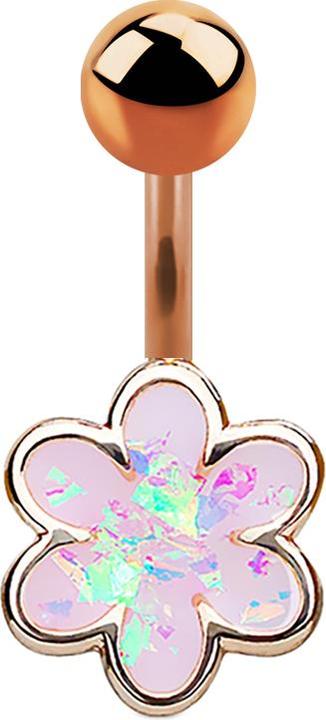 Star Piercing Banane rosegold Blume mit Opal weiss (Messing, Chirurgenstahl 316L)