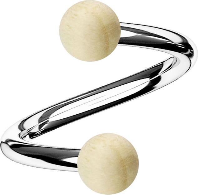 Star Piercing Spirale silber mit zwei Kugeln aus Krokodilholz (Chirurgenstahl 316L, ohne Messing, Organisch)