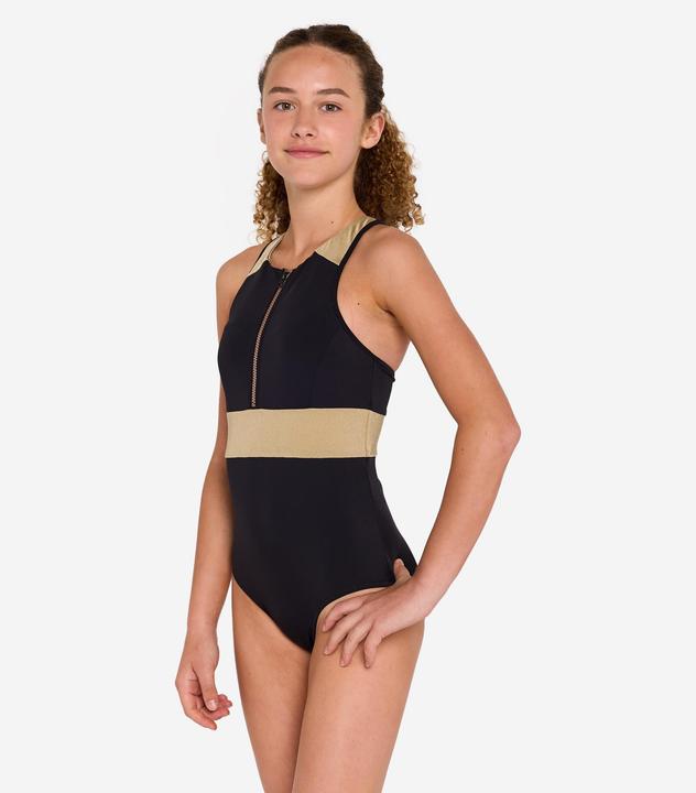 Produktbild Olaian Badeanzug Mädchen Y-Rückenform Frontreissverschluss 900 Calysta schwarz (14, 15, 16)