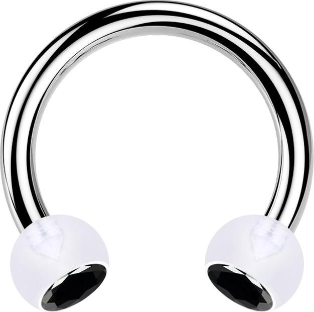 Produktbild Star Piercing Circular Barbell silber mit zwei Kugeln transparent Kristall schwarz (ohne Messing, Bioflex, Chirurgenstahl 316L)