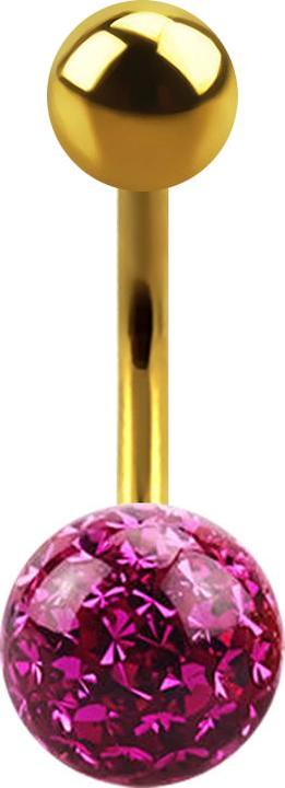 Star Piercing Banane vergoldet mit Kugel und Kristall Kugel fuchsia Epoxy Schutzschicht (ohne Messing, Titan G23)